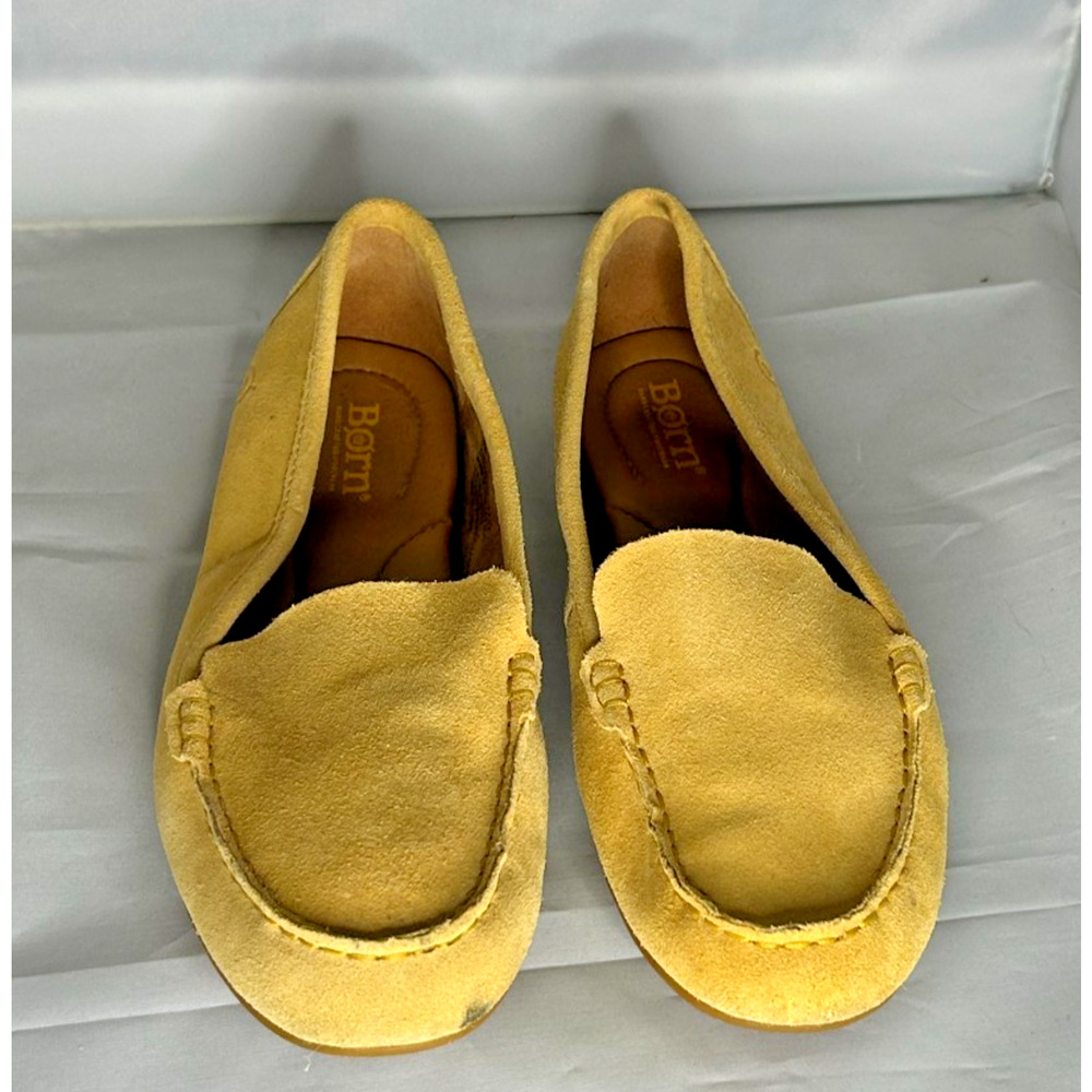 BORN Axona Driving Mocs Yellow Suede Loafers Women’s Size 8M Gently Used